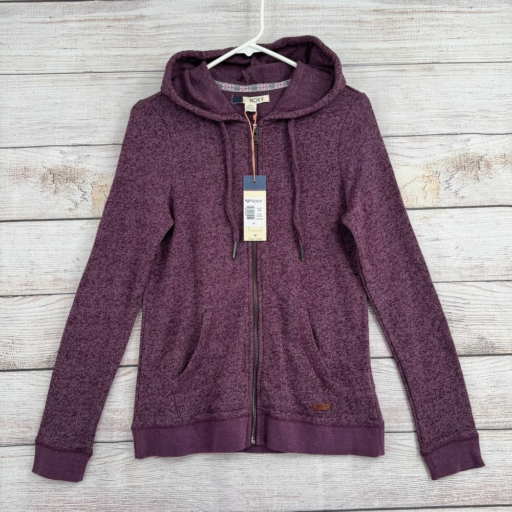 Roxy Full Zip Hoodie Womens Medium Purple Marled Knit Sweatshirt ERJFT03409